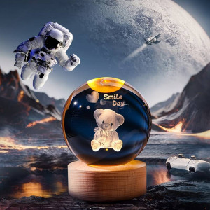 Екзотична кристална стъклена нощна лампа с 3D холограмно изображение на плюшено мече 3D Creative lamp Teddy Bear